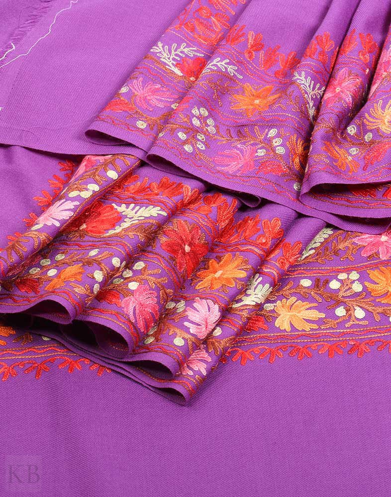 Iris Aari Embroidered Woolen Shawl - Kashmir Box