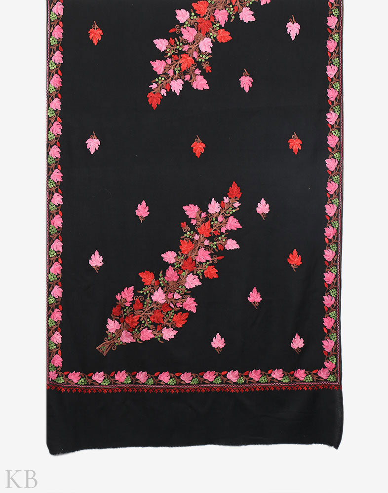 Black Kashida Embroidery Woolen Shawl - Kashmir Box