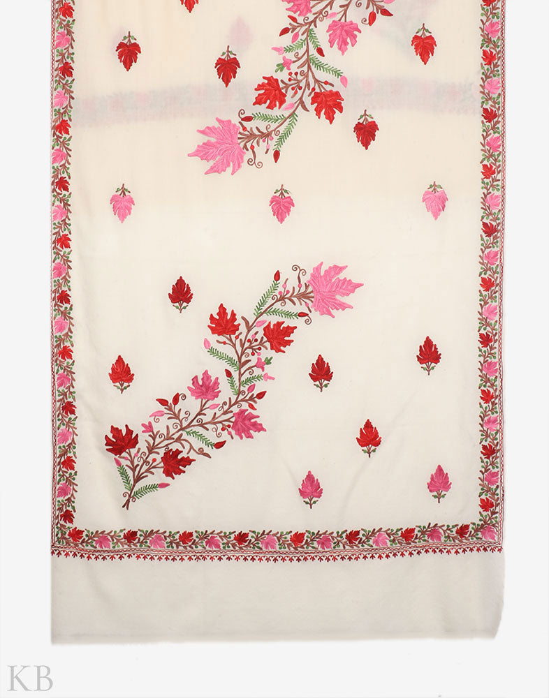 Porcelain Kashida Embroidery Woolen Shawl - Kashmir Box