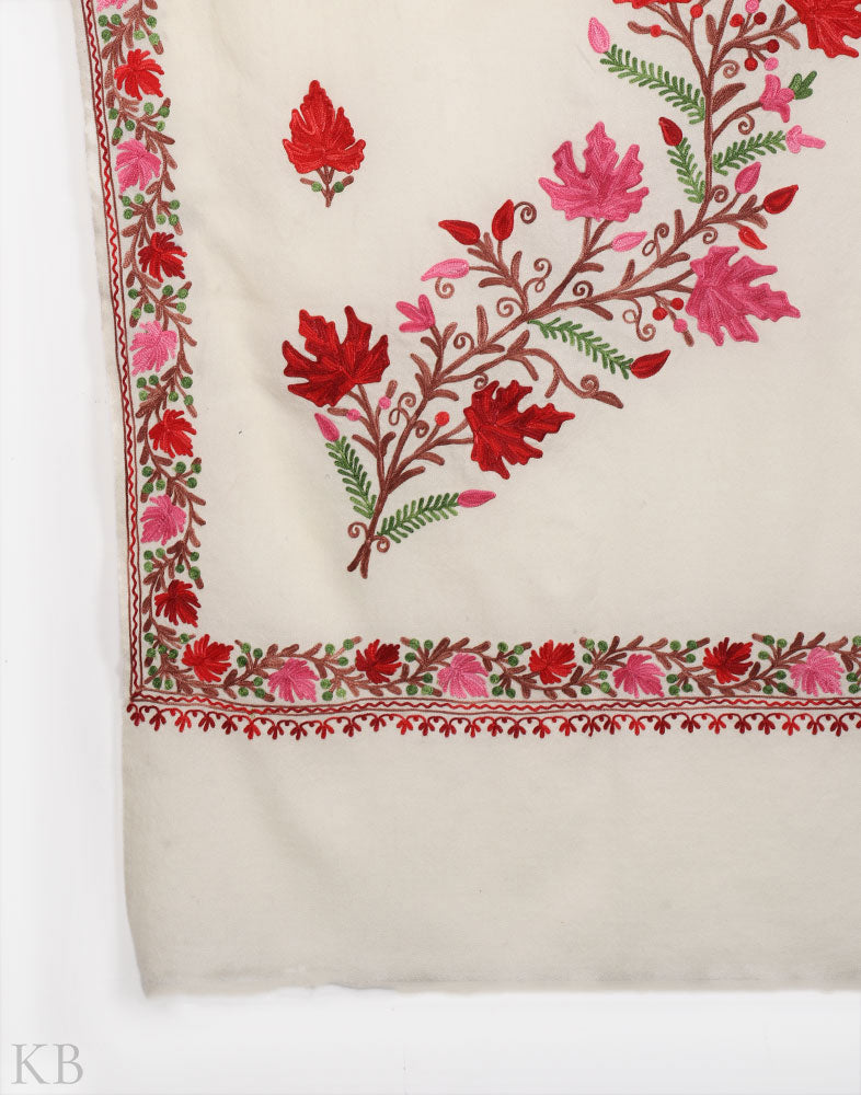 Porcelain Kashida Embroidery Woolen Shawl - Kashmir Box