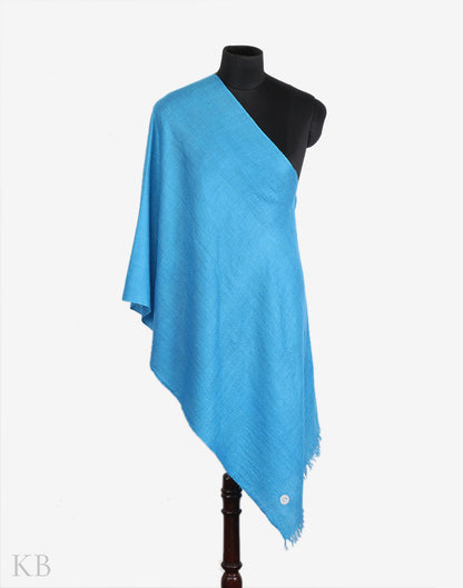 GI Certified Blue Solid Cashmere Pashmina Stole - Kashmir Box