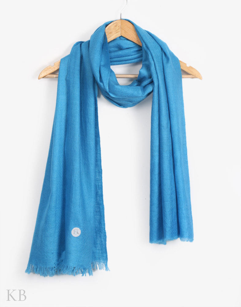 GI Certified Blue Solid Cashmere Pashmina Stole - Main Image