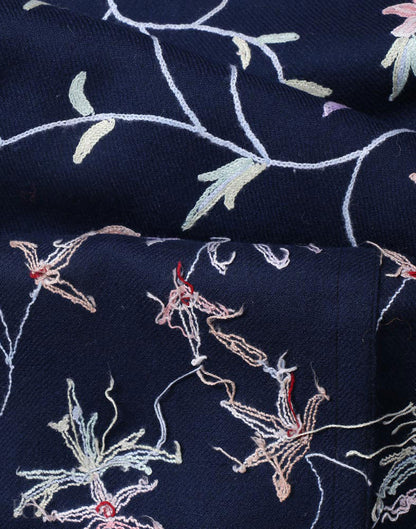 Indigo Blue Hand Embroidered Woolen Bed Spread - Kashmir Box