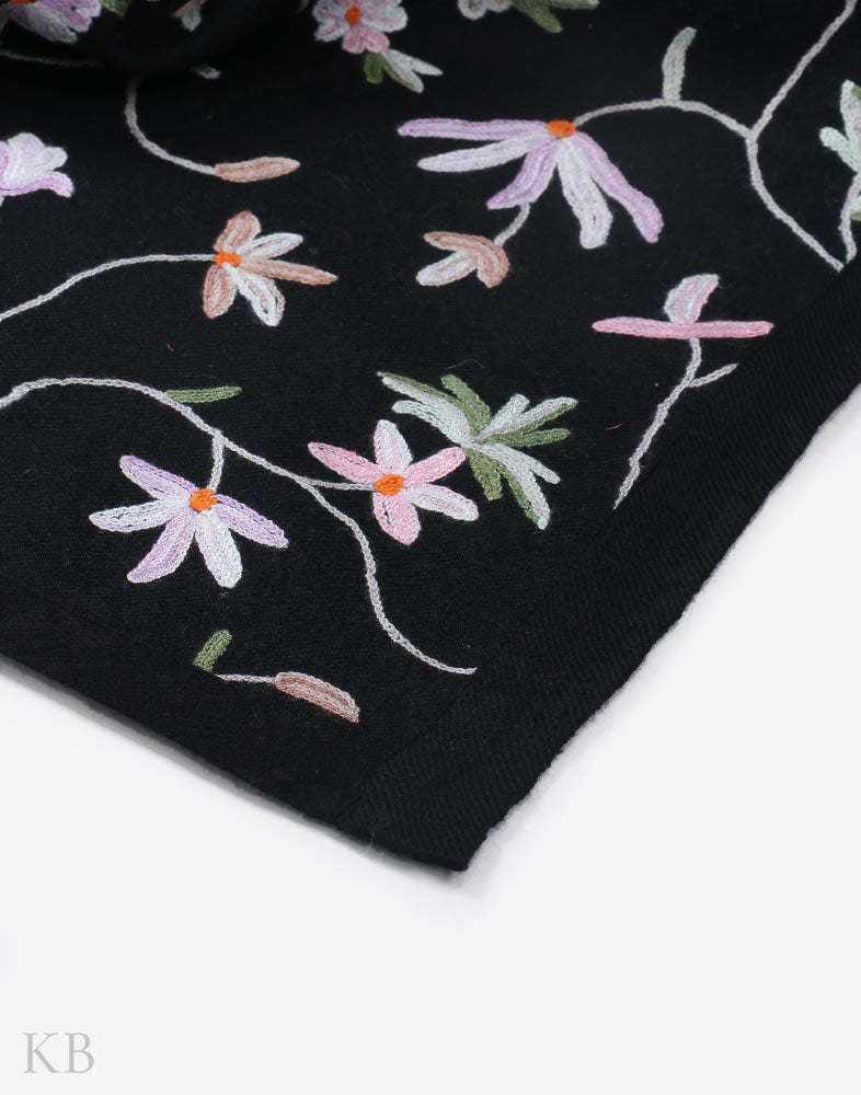 Black Hand Embroidered Woolen Bed Spread - Kashmir Box