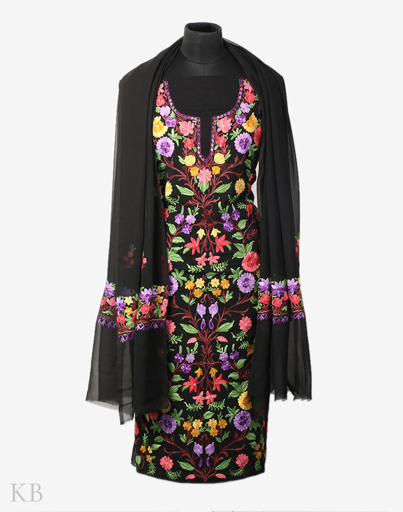 Deep Black Kasheeda Embroidery Georgette Suit - Kashmir Box