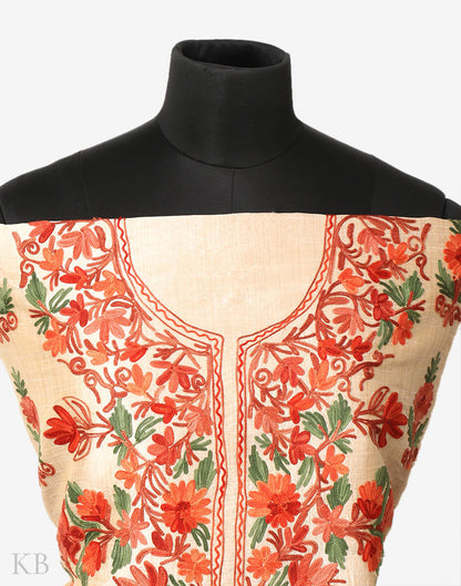 Gold Kashida Embroidered Silk Suit - Kashmir Box