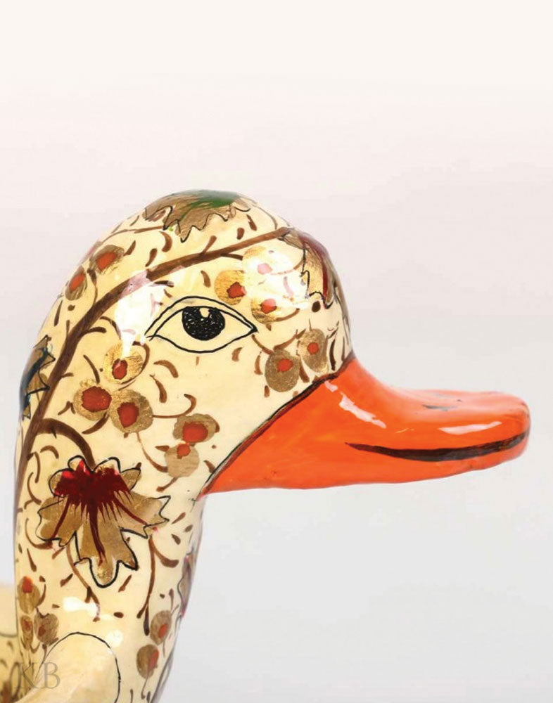 Cream Paper Mache Decorative Duck - Kashmir Box