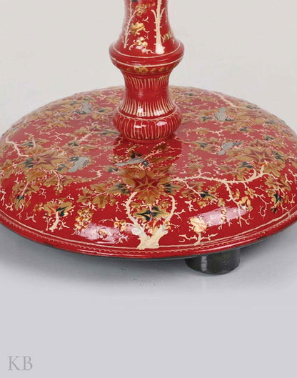 Red Floral Paper Mache Table Lamp - Kashmir Box