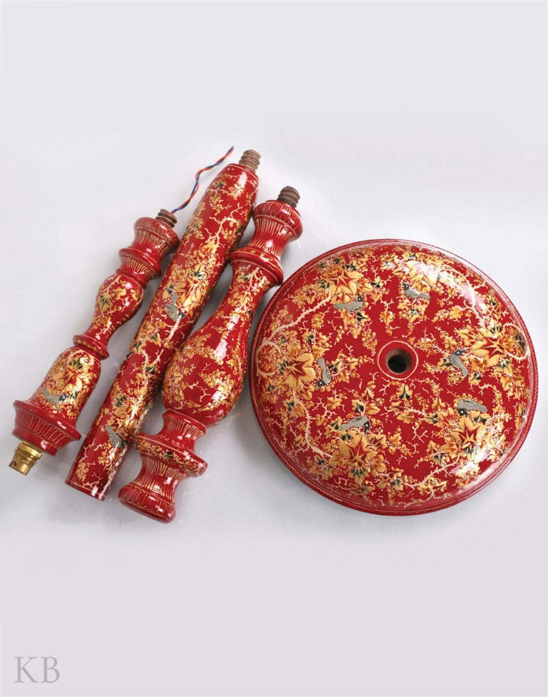 Red Floral Paper Mache Table Lamp - Kashmir Box