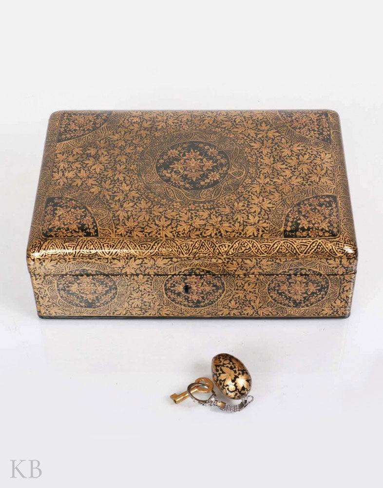 Black Golden Lily Paper Mache Jewelry Box - Kashmir Box