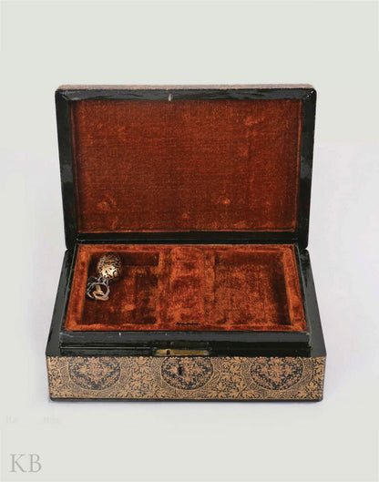 Black Golden Lily Paper Mache Jewelry Box - Kashmir Box