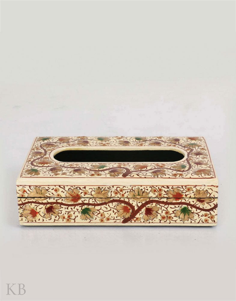 Creme Chinar Paper Mache Tissue Box - Kashmir Box