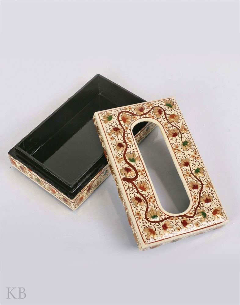 Creme Chinar Paper Mache Tissue Box - Kashmir Box