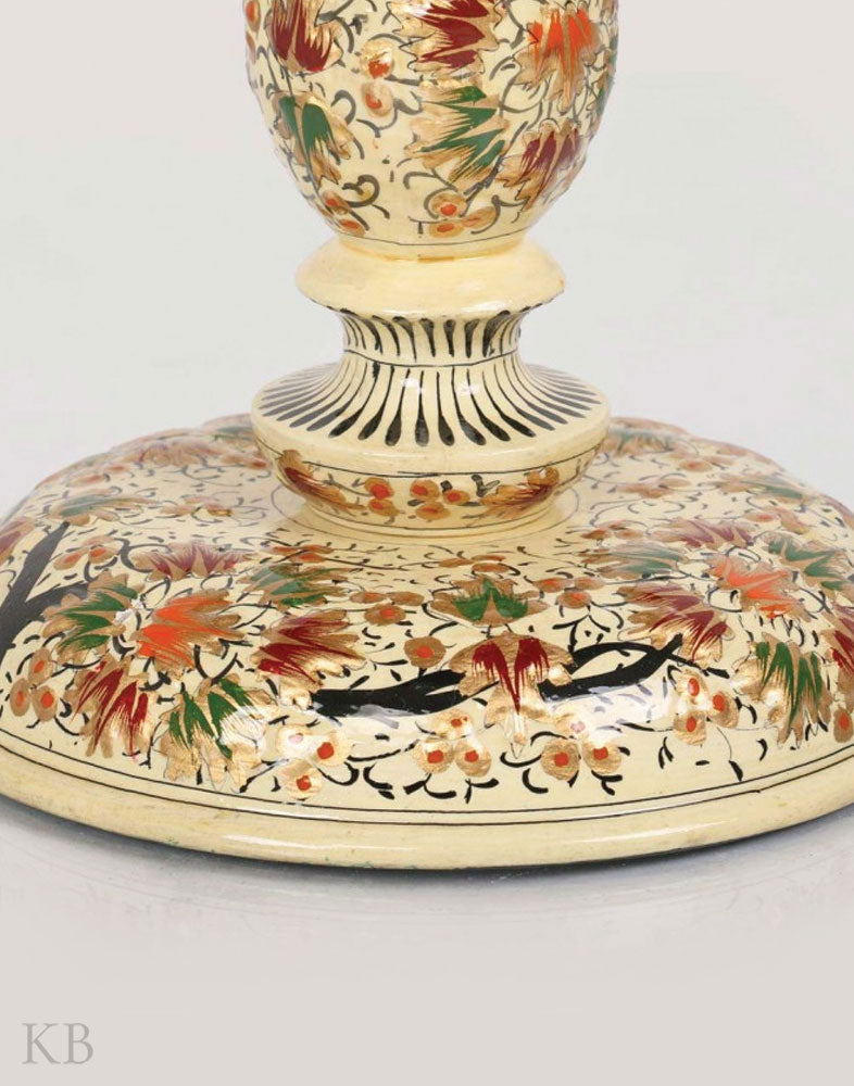 Cream Floral Paper Mache Table - Kashmir Box
