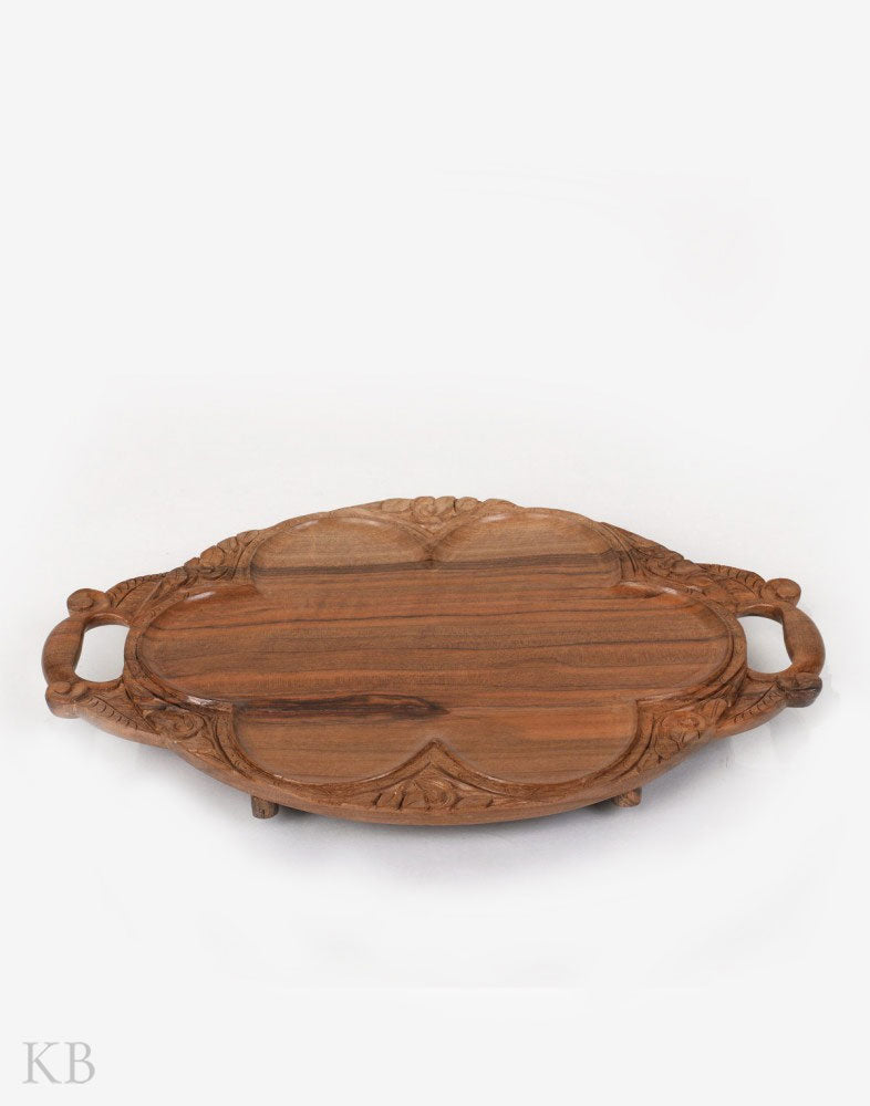 Walnut Wood Chinar Carved Tray - Kashmir Box