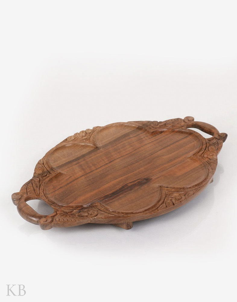 Walnut Wood Chinar Carved Tray - Kashmir Box