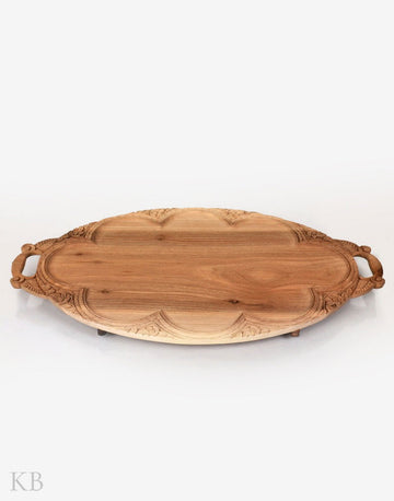 Walnut Wood Leafy Handmade Tray - Kashmir Box