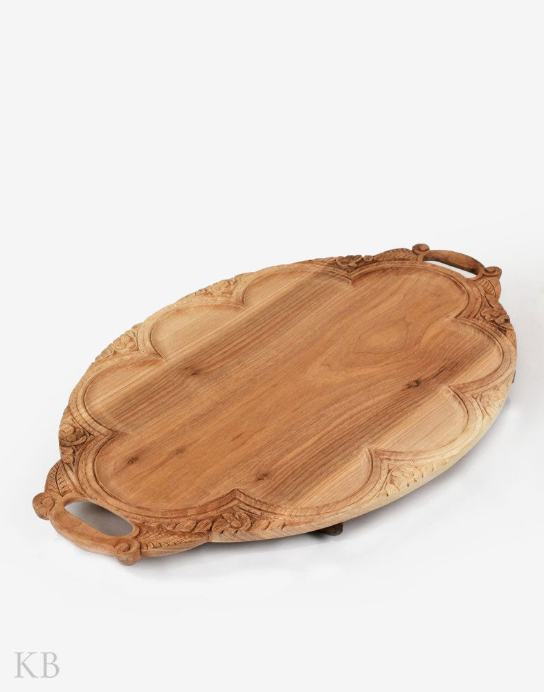 Walnut Wood Leafy Handmade Tray - Kashmir Box