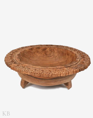 Hand Engraved Floral Walnut Wood Bowl - Kashmir Box