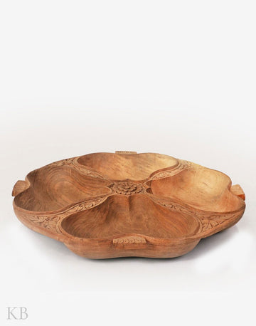 Walnut Wood Flower Carved Dry Fruit Bowl - Kashmir Box