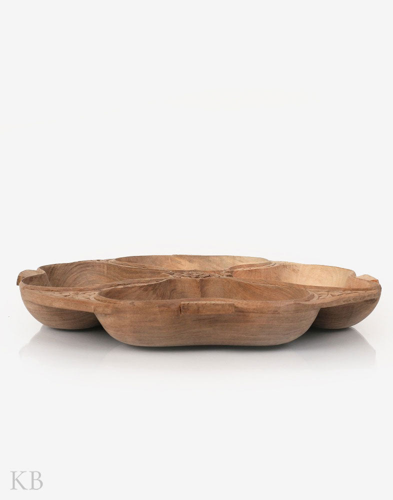 Walnut Wood Flower Carved Dry Fruit Bowl - Kashmir Box