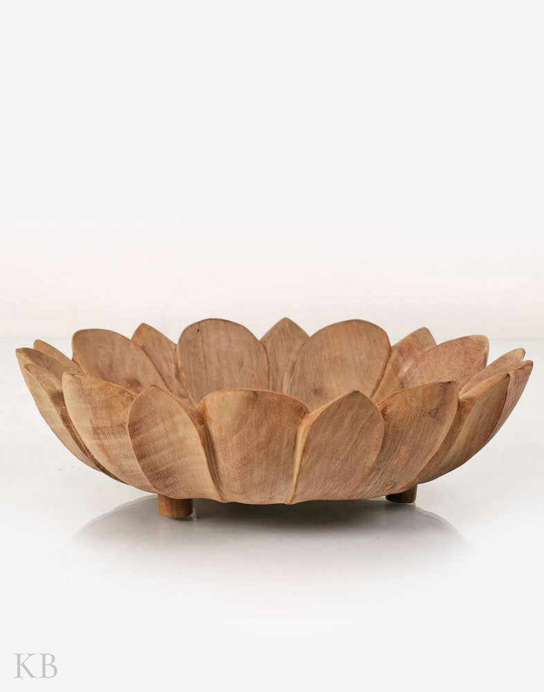 Lotus Walnut Wood Carved Bowl - Kashmir Box