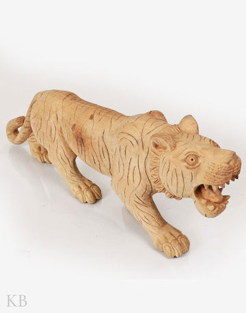 Walnut Wood Ferocious Carved Tiger - Kashmir Box