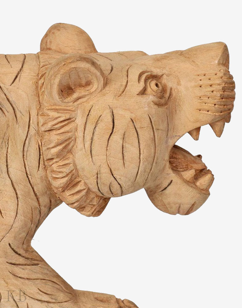 Walnut Wood Ferocious Carved Tiger - Kashmir Box