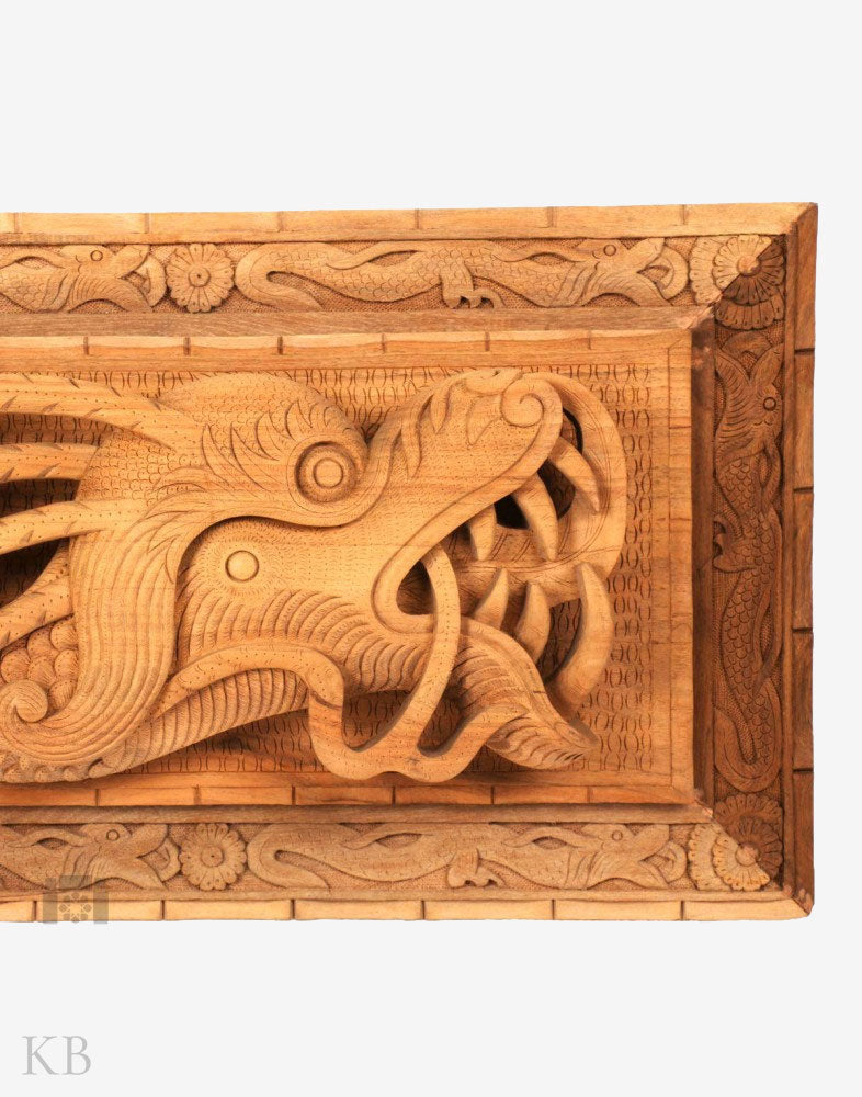 Handmade Carved Dragon Walnut Wood Wall Plate - Kashmir Box