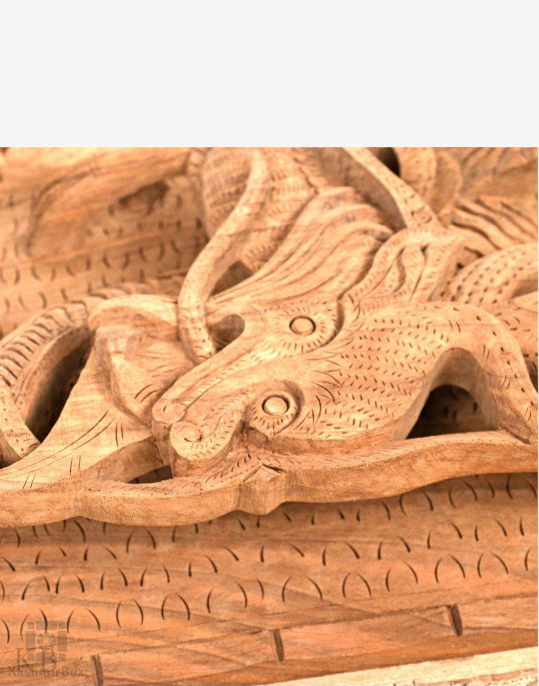 Coiled Dragon Pair Handcrafted Walnut Wood Wall Plate - Kashmir Box