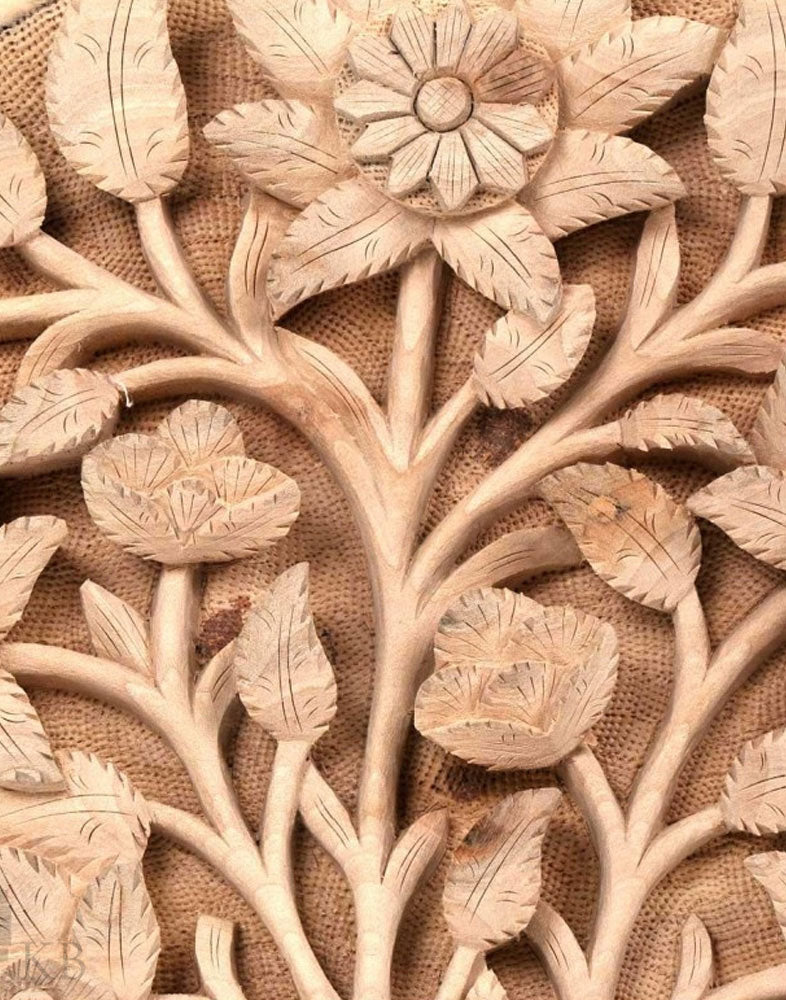 Walnut Wood Floral Carving Wall Plate - Kashmir Box