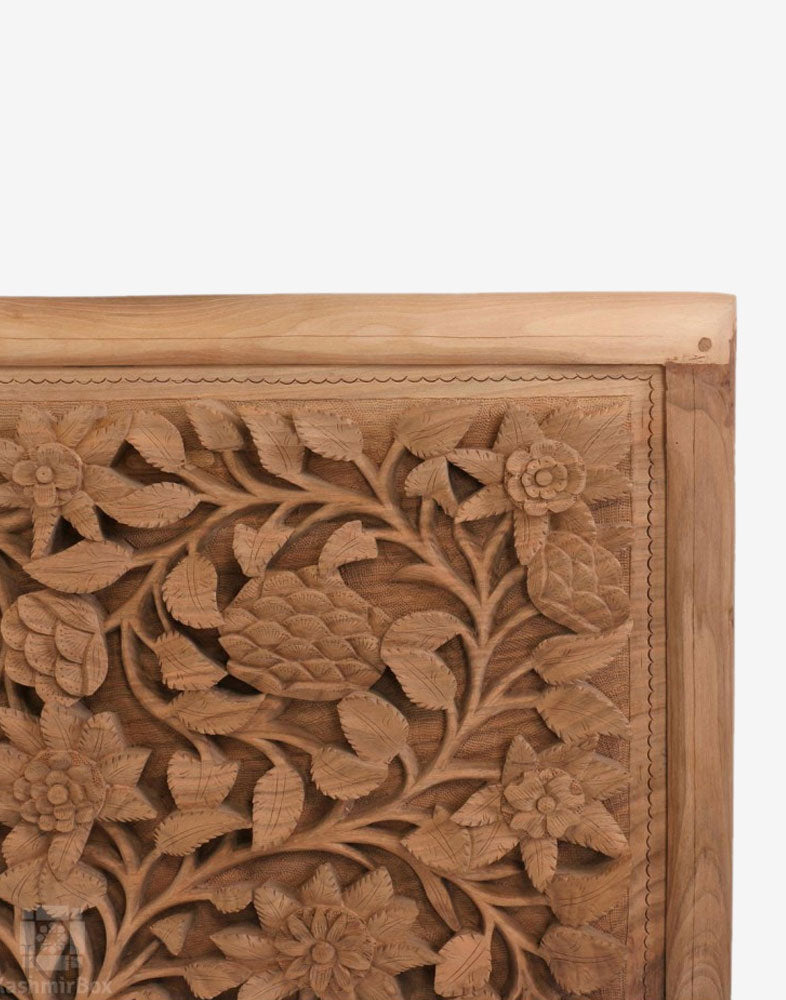 Dense Flowered Vine Walnut Wood Carved Wall Plate - Kashmir Box