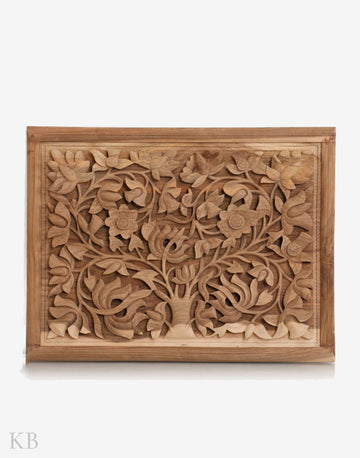 Mystic Flower Engraved Walnut Wood Wall Plate - Kashmir Box