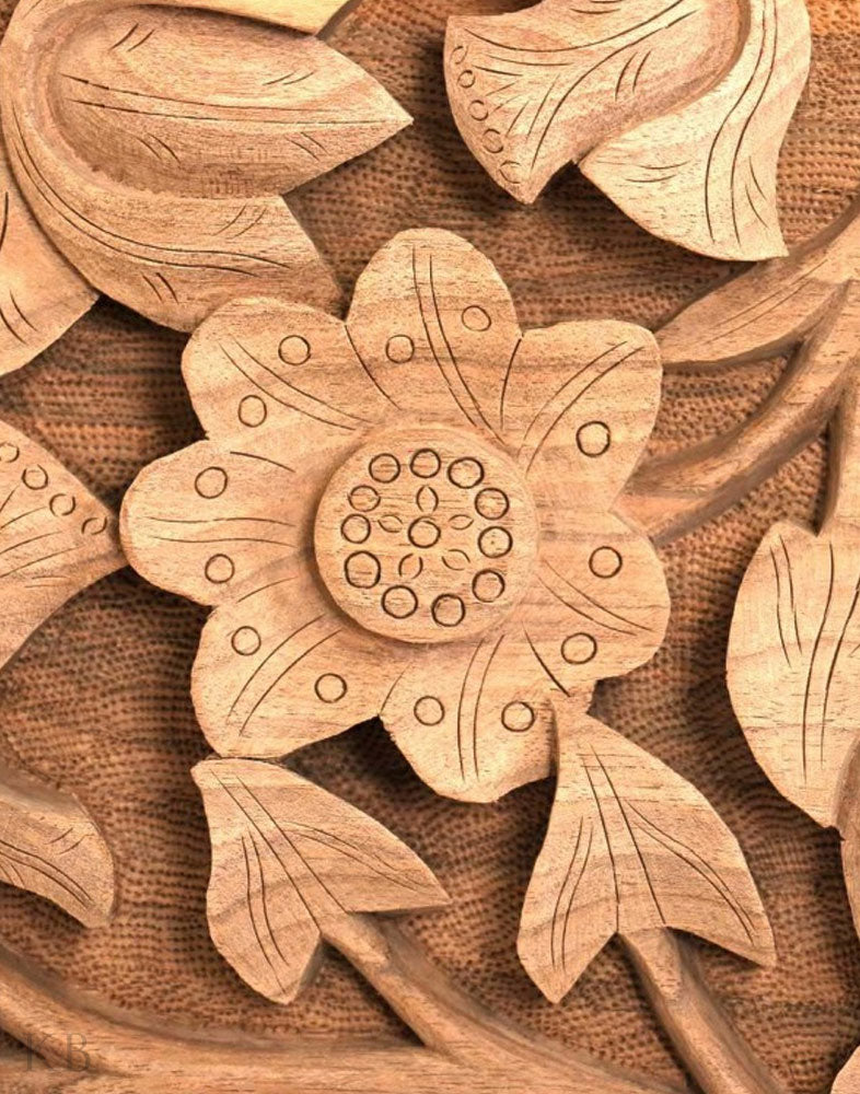 Mystic Flower Engraved Walnut Wood Wall Plate - Kashmir Box