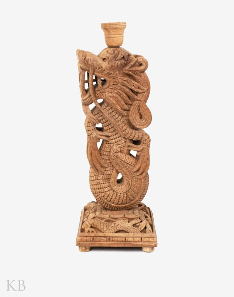 Walnut Wood Engraved Medium Dragon Lamp - Kashmir Box