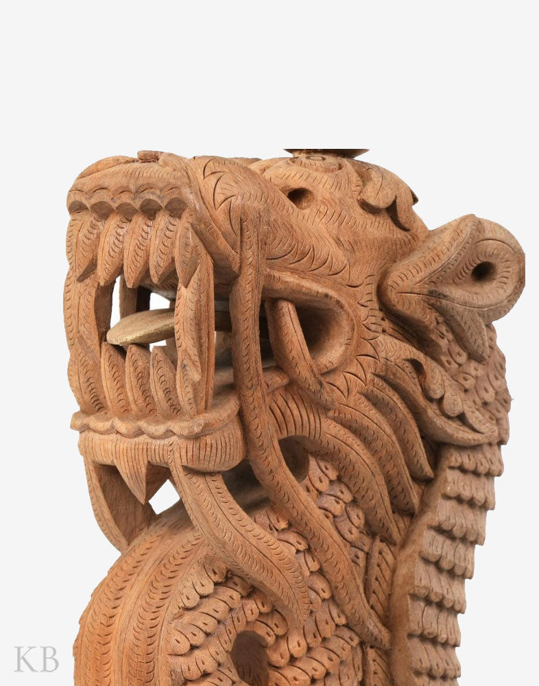 Walnut Wood Handcrafted Dragon Table Lamp - Kashmir Box
