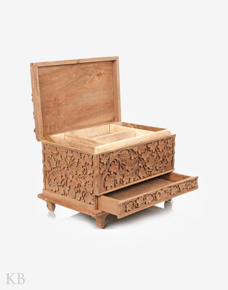 Walnut Wood Chinar Engraved Treasure Chest - Kashmir Box