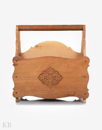 Walnut Wood Floral Engraved Magazine Holder - Kashmir Box