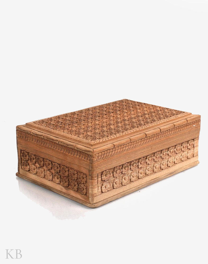 Pansy Engraved Handmade Walnut Wood Jewelry Box - Kashmir Box