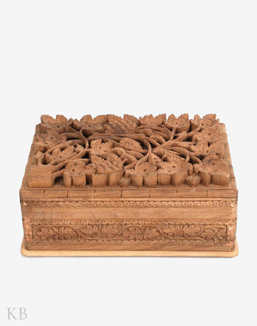 Deep Chinar Engraved Handmade Walnut Wood Jewelry Box - Kashmir Box
