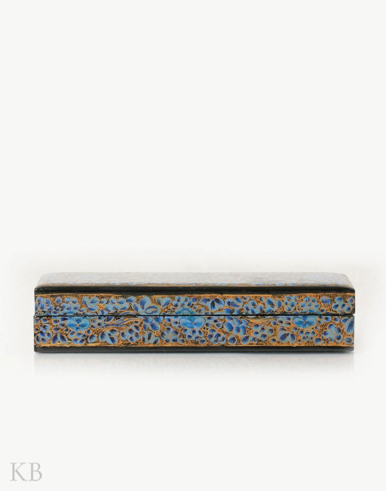 Blue Floral Paper Mache Pencil Box - Kashmir Box