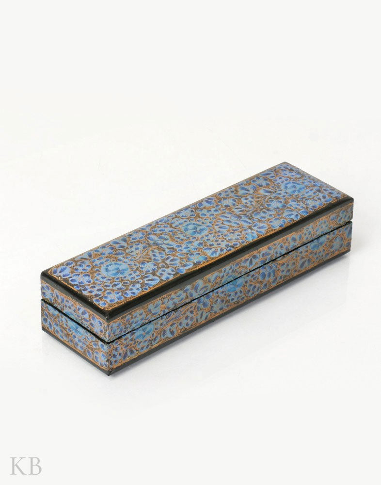 Blue Floral Paper Mache Pencil Box - Kashmir Box