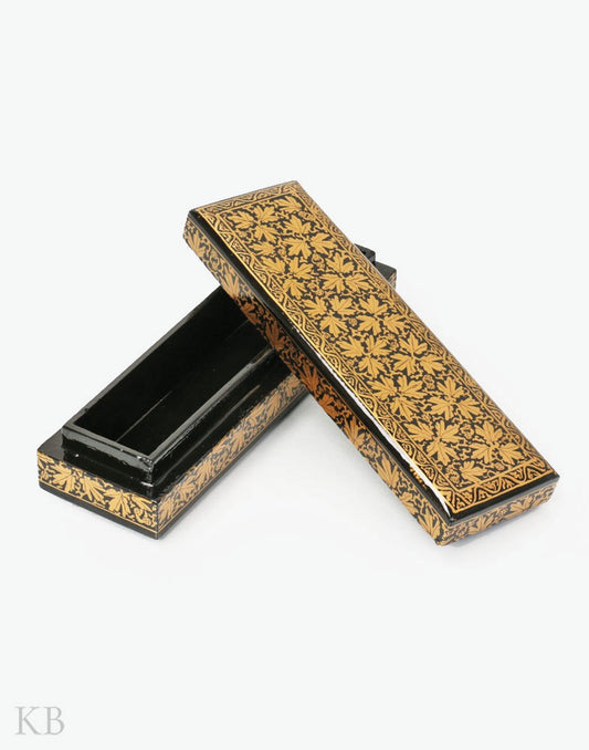 Gold And Black Chinar Triad Paper Mache Pencil Box - Kashmir Box
