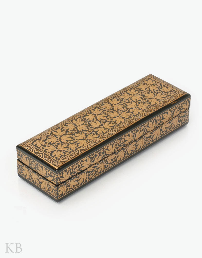 Gold And Black Chinar Triad Paper Mache Pencil Box - Kashmir Box