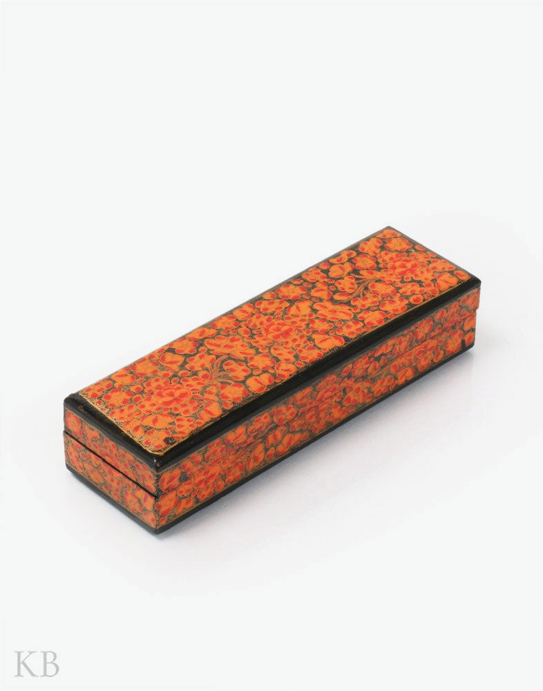 Autumn Red Floral Paper Mache Pencil Box - Kashmir Box