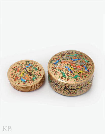 Latte Tan Tree Of Life Paper Mache Coaster Set - Kashmir Box