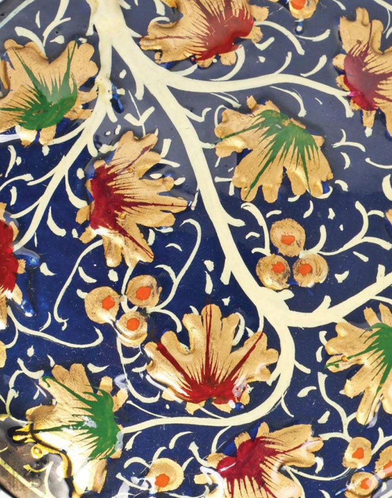 Indigo Blue Embossed Chinar Tree Paper Mache Coaster Set - Kashmir Box