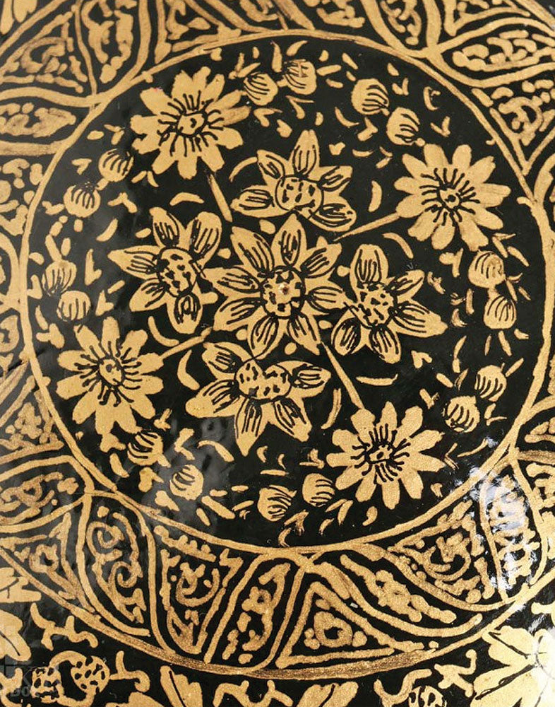Black And Gold Paper Mache Coaster Set - Kashmir Box