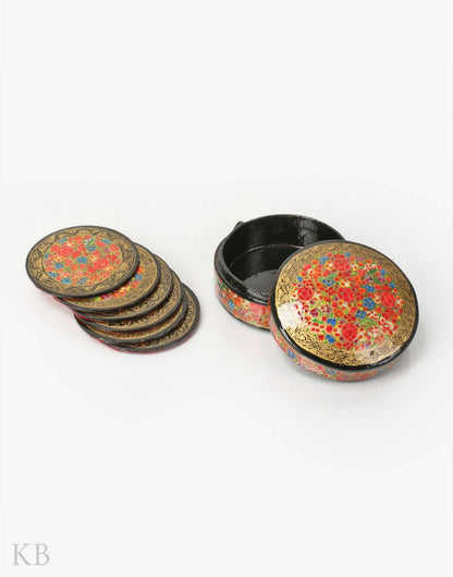 Multi Hued Floret Paper Mache Coaster Set - Kashmir Box