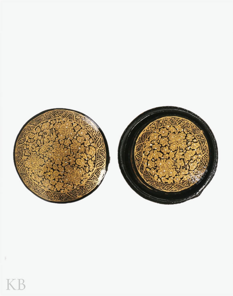 Golden And Black Paper Mache Coaster Set - Kashmir Box